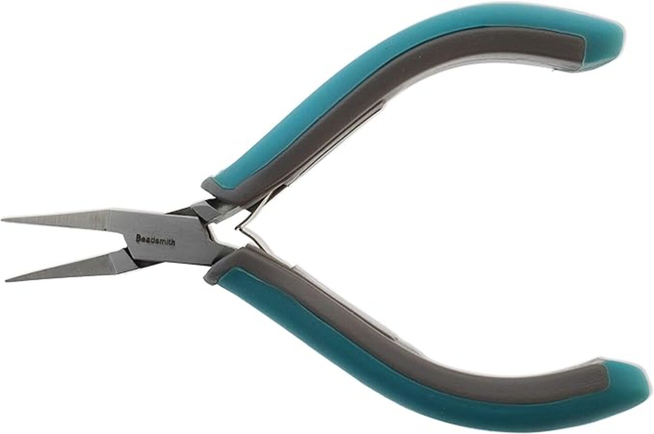 The Beadsmith Simply Modern Half Round/Half Flat Nose Pliers, with polished steel head, comfortable contoured grip handles and double-leaf springs, tool for jewelry making